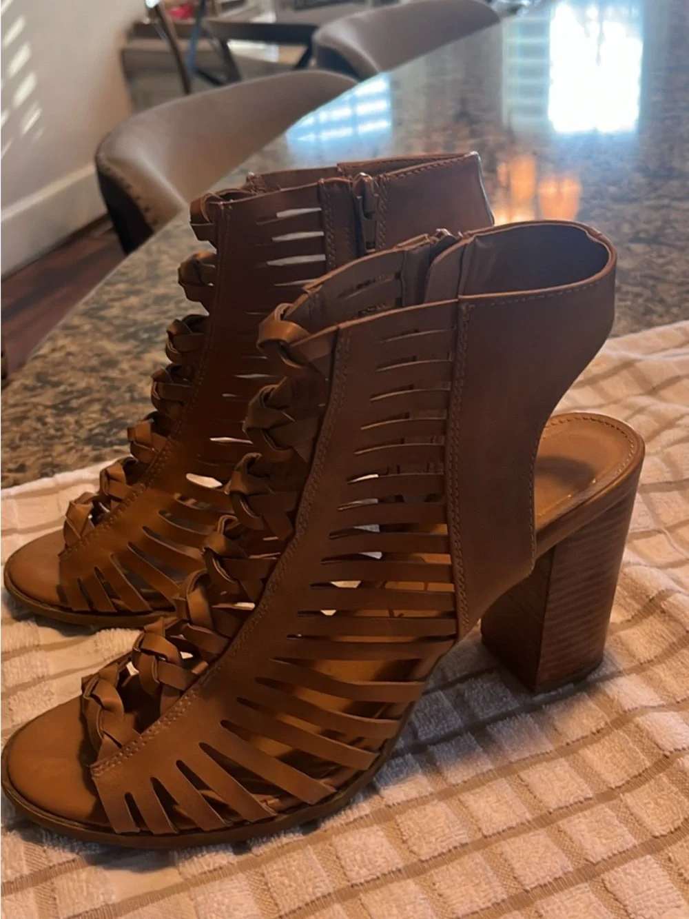 Brown Braided Gladiator Wedge Sandals